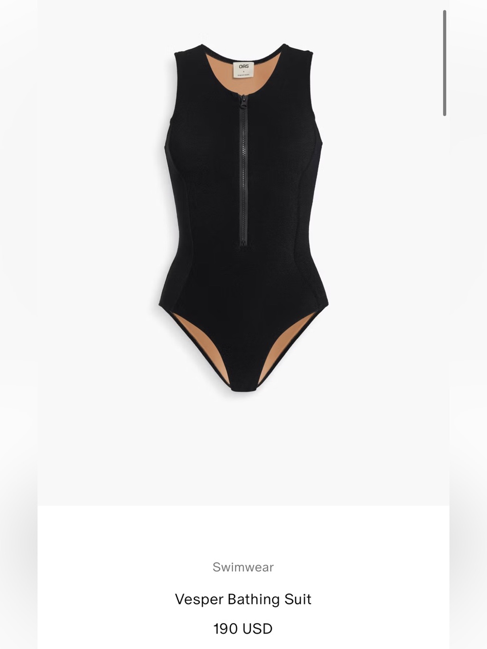 OAS Black Zip-Front Vesper One-Piece Swimsuit